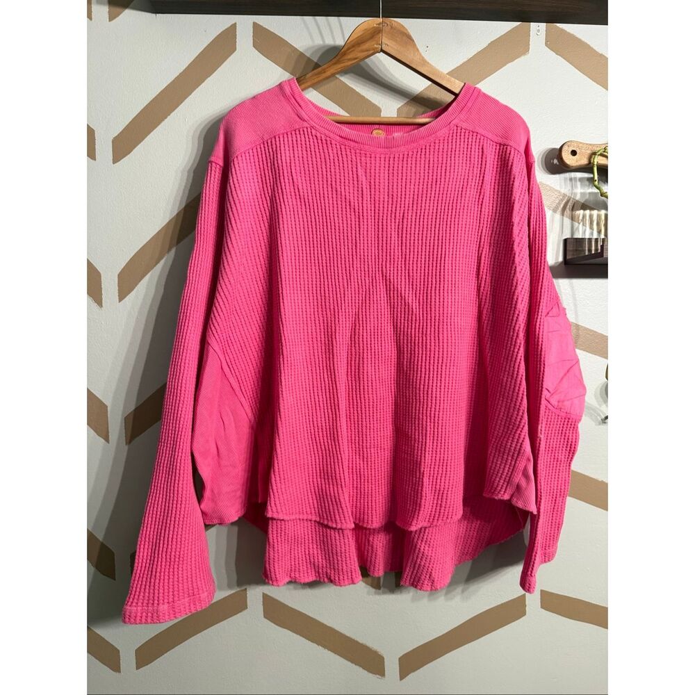 Free People Pink Phenom Waffle Knit One Blake Thermal Oversized Top Size Small